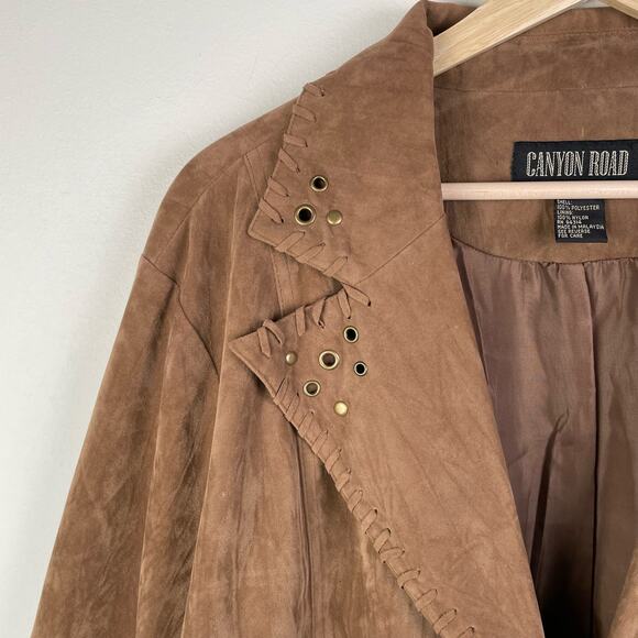 90s Vintage Canyon Road Western Vegan Suede Leather Embellished Jacket Size 22 - Picture 3 of 10